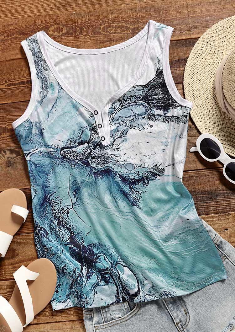 

Tank Tops Ink Painting Snap Button V-Neck Tank Top in White. Size