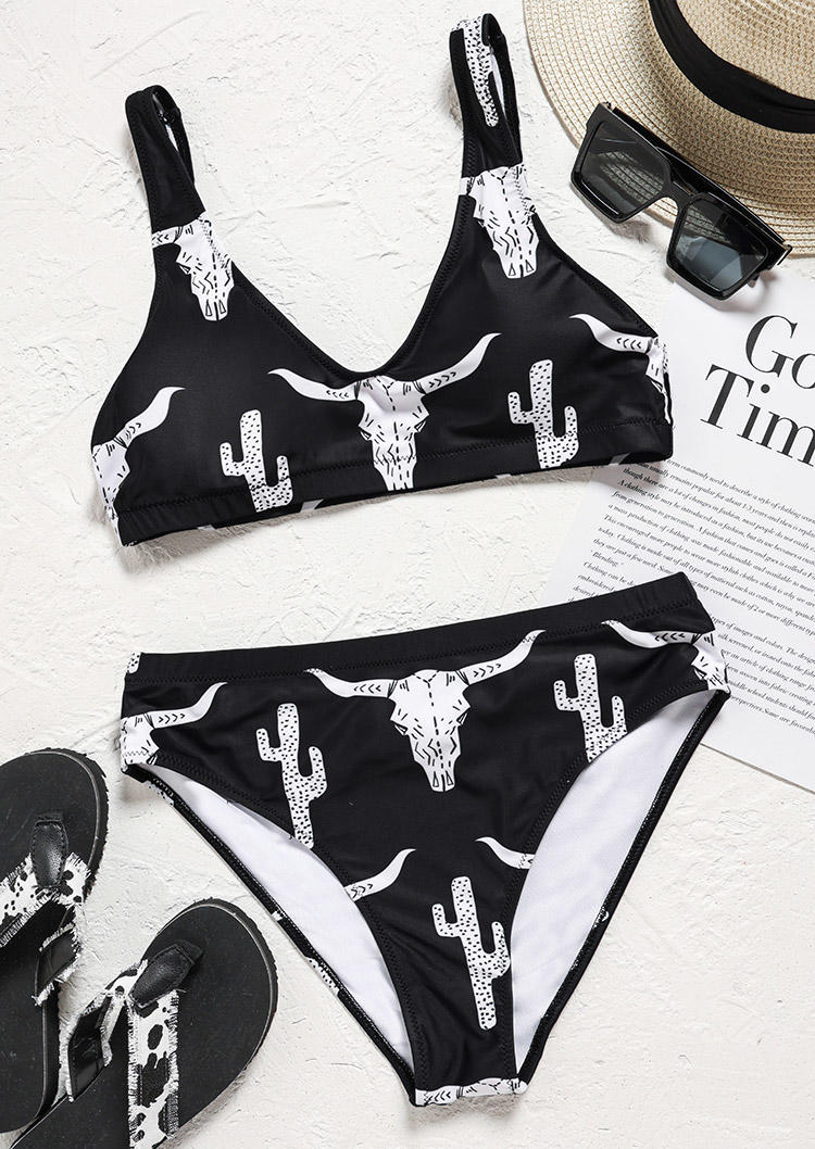 

Bikini Sets Cactus Steer Skull High Waist Bikini Set in Black. Size