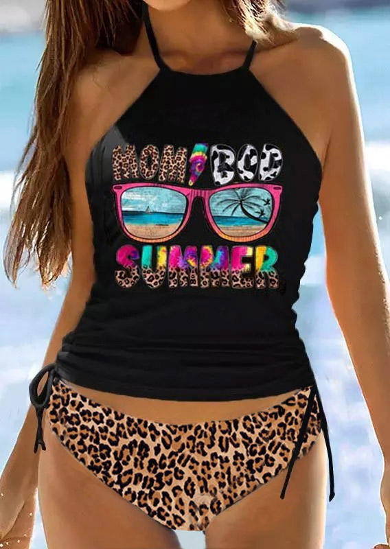 

Tankinis Mom Bod Summer Leopard Tankini Set in Black. Size: ,M,L,XL