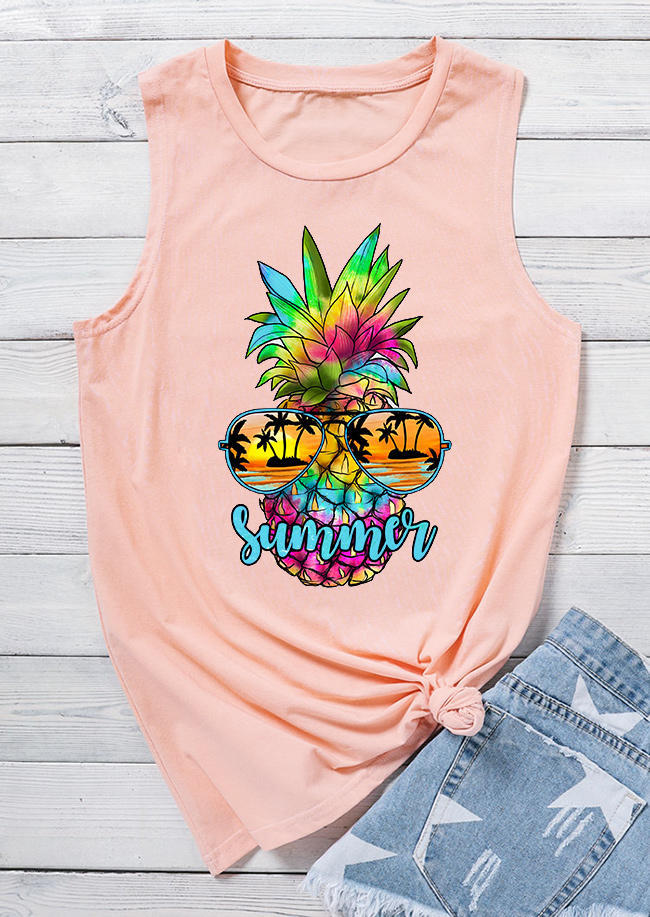 

Tank Tops Summer Colorful Pineapple Sunglasses Beach Tank Top in Pink. Size