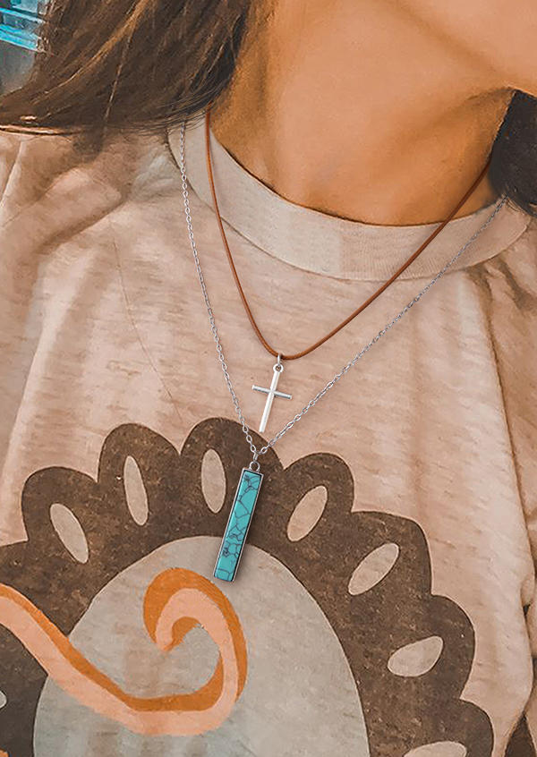 

Necklaces 2Pcs Turquoise Cross Pendant Necklace Set in Multicolor. Size