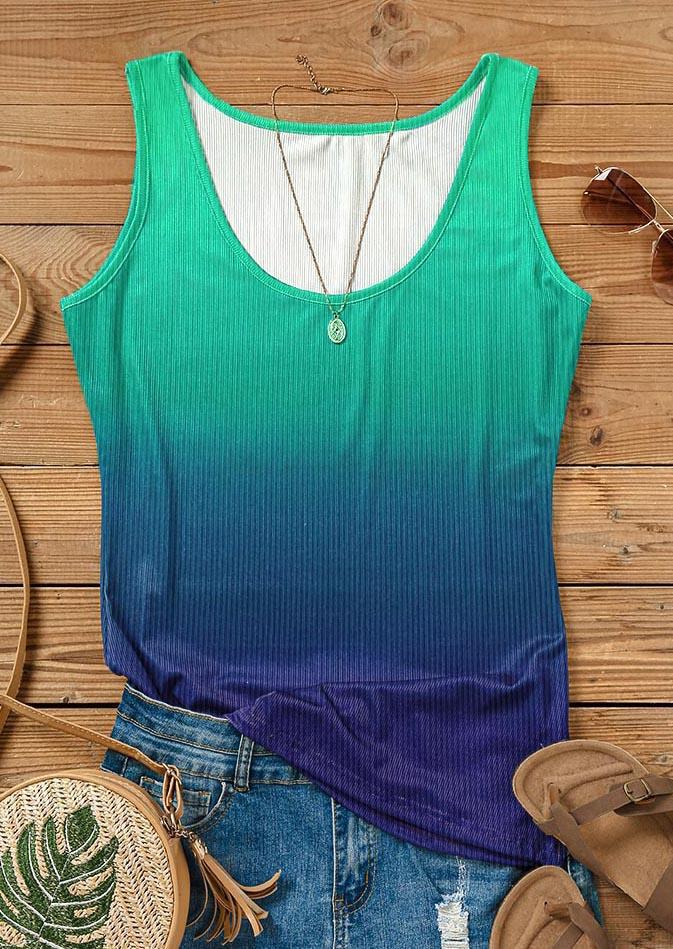 Tank Tops Gradient Ribbed O-Neck Casual Tank Top in Multicolor. Size: S