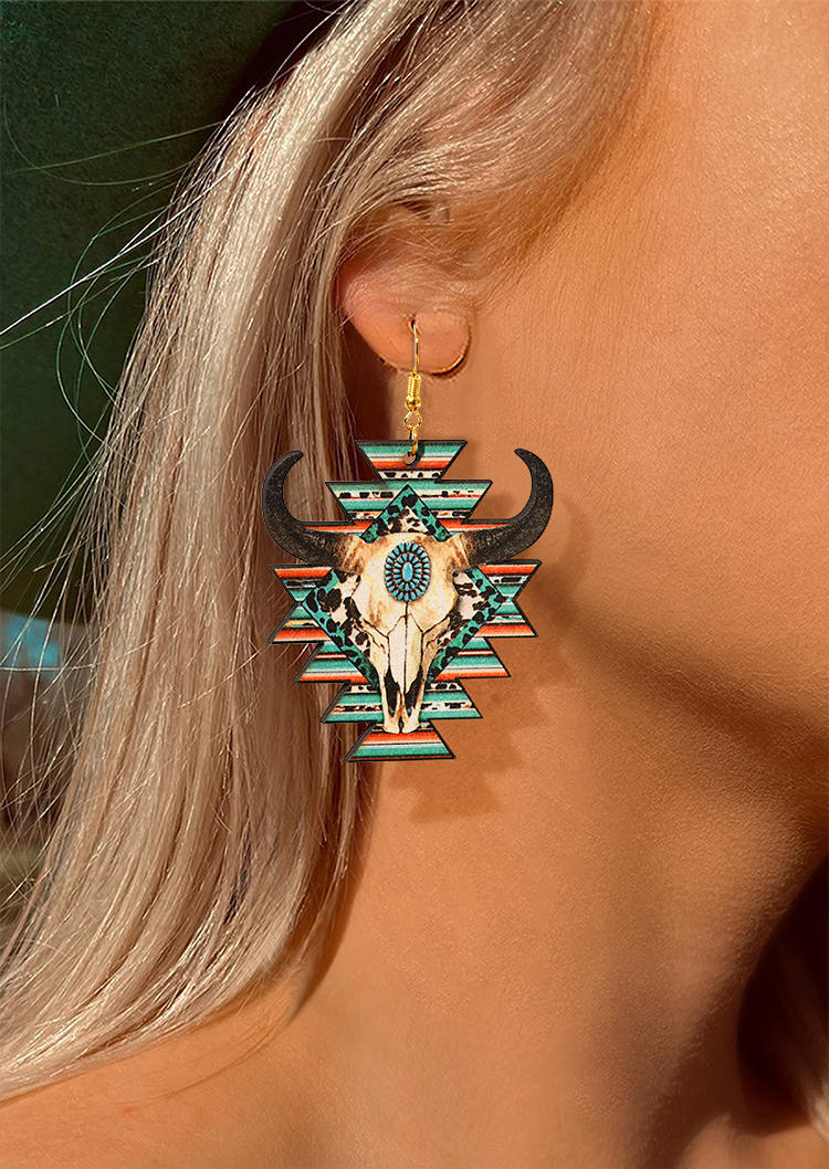 

Earrings Aztec Geometric Steer Skull Leopard Earrings in Multicolor. Size