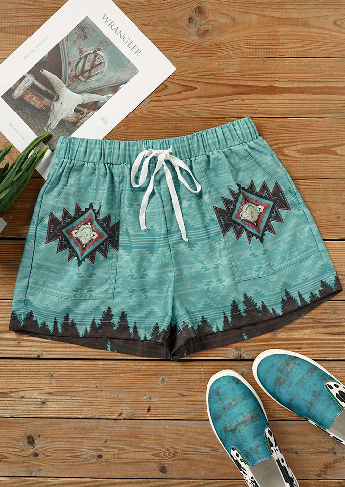 Shorts Aztec Geometric Drawstring Pocket Shorts - Light Green in Green. Size: S