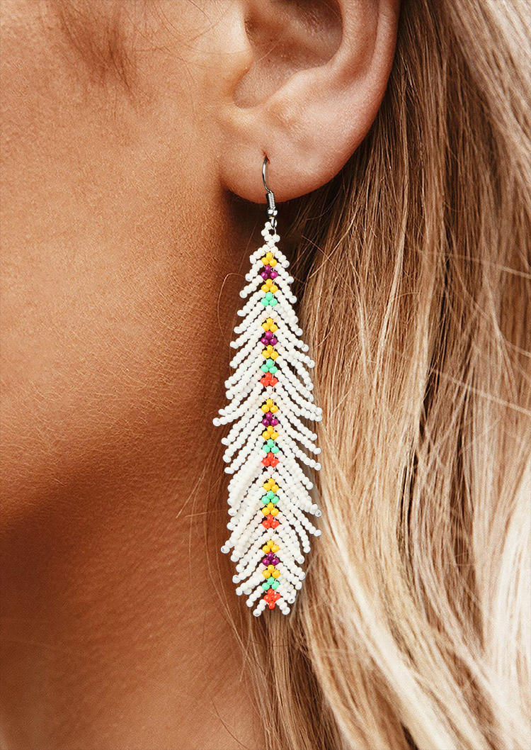 

Earrings Bohemian Handmade Beading Leaf Earrings in Black,White. Size