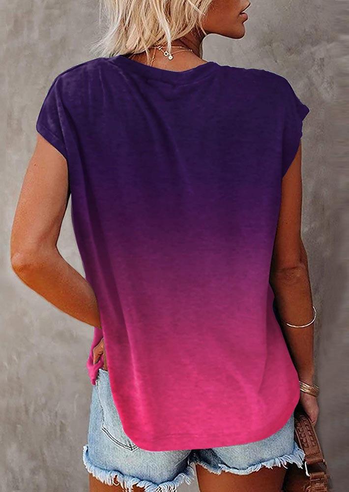 Blouses Gradient Zipper Cap Sleeve Blouse in Purple. Size: S,M,L,XL