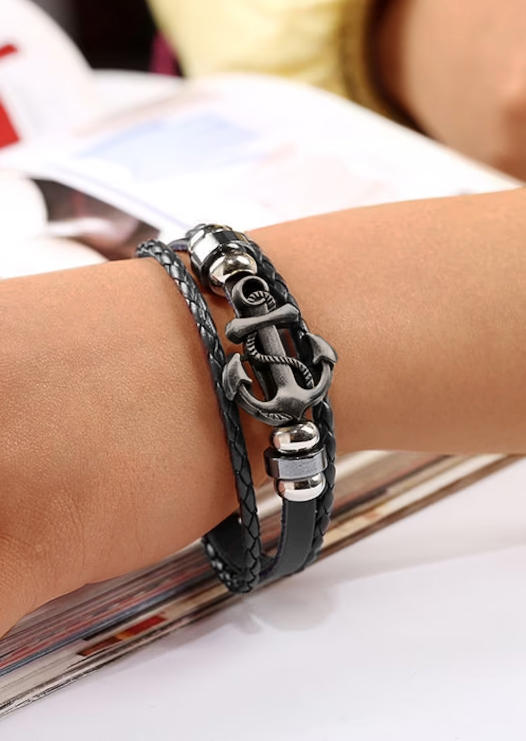 Bracelet Anchor Multi-Layered Alloy Bracelet in Black. Size: One Size