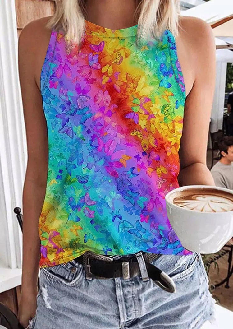 

Tank Tops Gradient Rainbow Butterfly O-Neck Tank Top in Multicolor. Size: ,M,L,XL