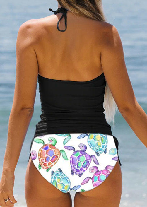 

Tankinis Turtle Drawstring Halter Tankini Set in Black. Size