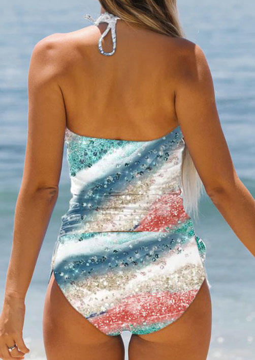 

Tankinis Glitter Drawstring Halter Tankini Set in Multicolor. Size: ,M,L