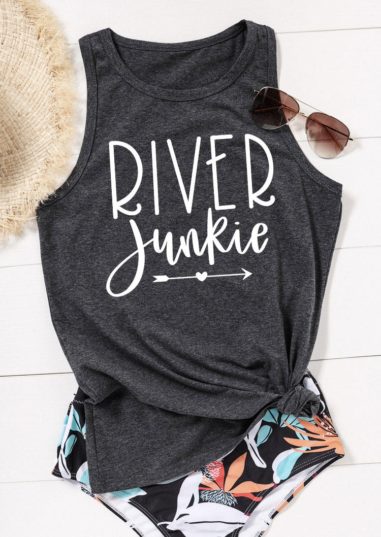 

Tank Tops River Junkie Heart O-Neck Casual Tank Top - Dark Grey in Gray. Size