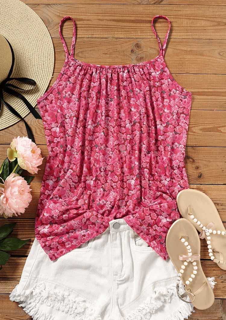 

Tank Tops Floral Spaghetti Strap Casual Camisole in Red. Size