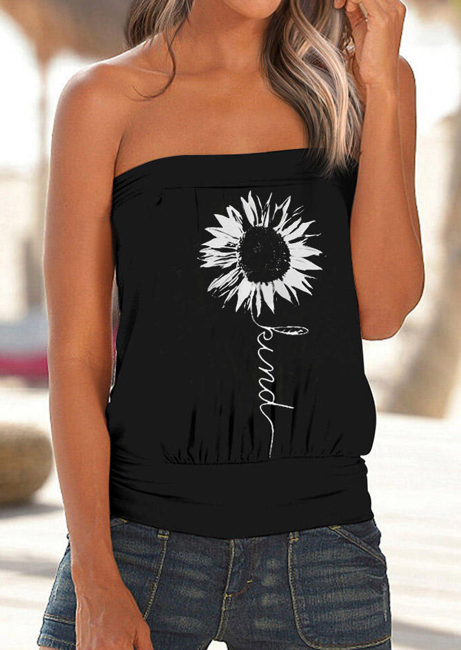 Tank Tops Kind Sunflower Strapless Bandeau Tank Top in Black. Size: M