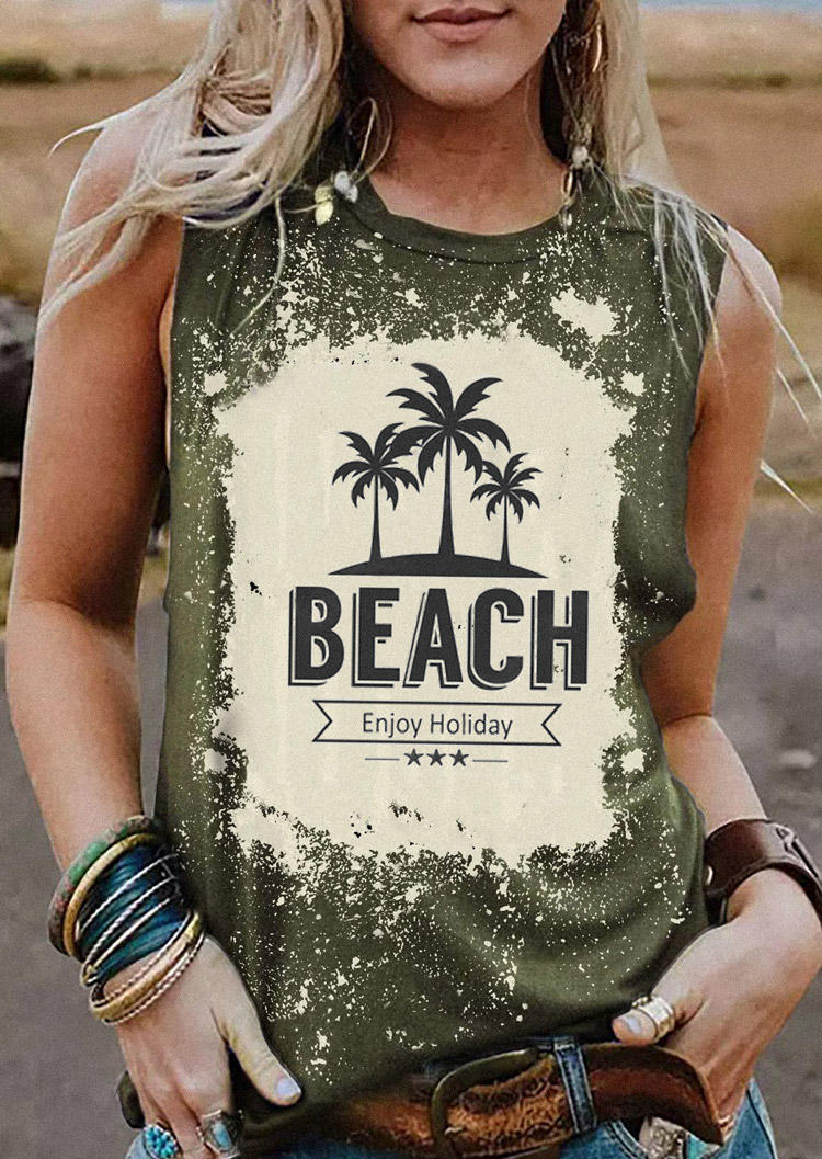 Tank Tops Beach Enjoy Holiday Coconut Tree Bleached Tank Top in Multicolor. Size: S