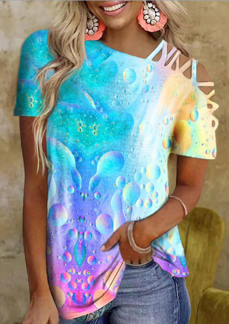 

Blouses Gradient Criss-Cross One Sided Cold Shoulder Blouse in Multicolor. Size