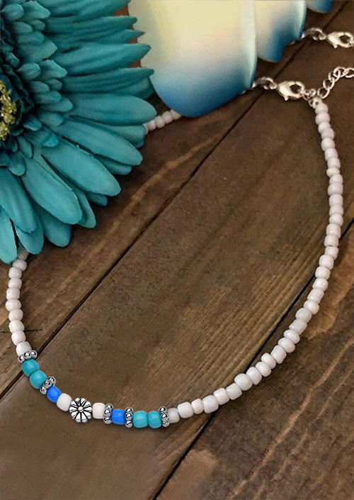 

Necklaces Floral Colorful Beading Adjustable Necklace in Blue. Size