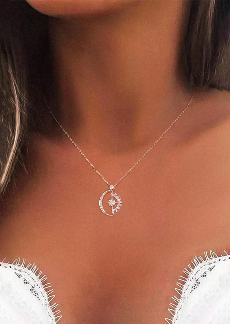 

Necklaces Sun Moon Rhinestone Pendant Necklace With Box And Card in Rose Gold. Size