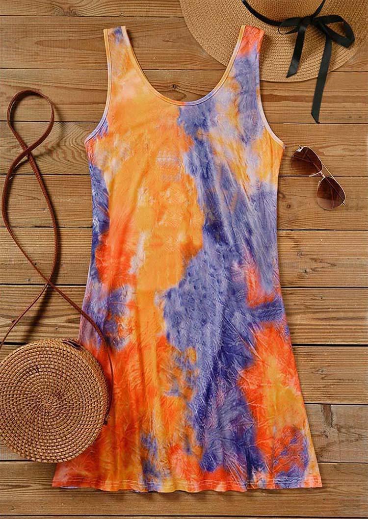 

Mini Dresses Tie Dye Pocket Sleeveless O-Neck Mini Dress in Multicolor. Size