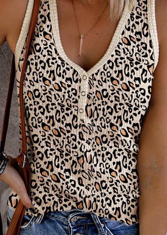 Tank Tops Leopard Ribbed Snap Button Tank Top in Leopard. Size: S,M,L,XL