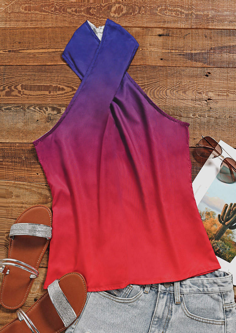 

Tank Tops Gradient Ruffled Halter Tank Top in Multicolor. Size
