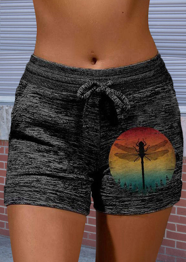 Gradient Dragonfly Pocket Drawstring Shorts - Dark Grey