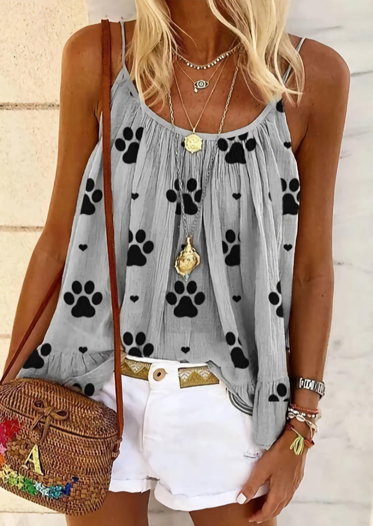 

Tank Tops Paw Ruffled Spaghetti Strap Camisole in Gray. Size