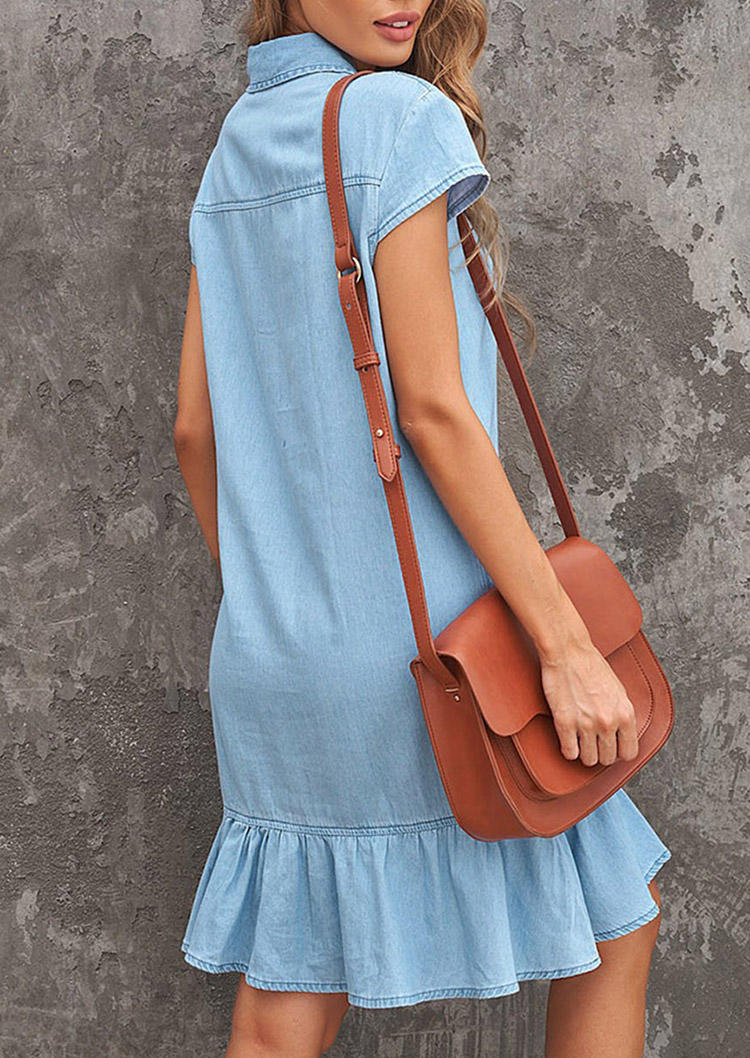 

Mini Dresses Button Ruffled Short Sleeve Mini Dress in Blue. Size: ,M,L,XL