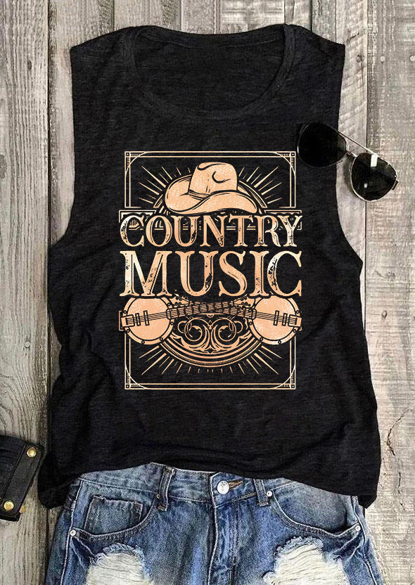 

Tank Tops Western Country Music Casual Tank Top in Black. Size