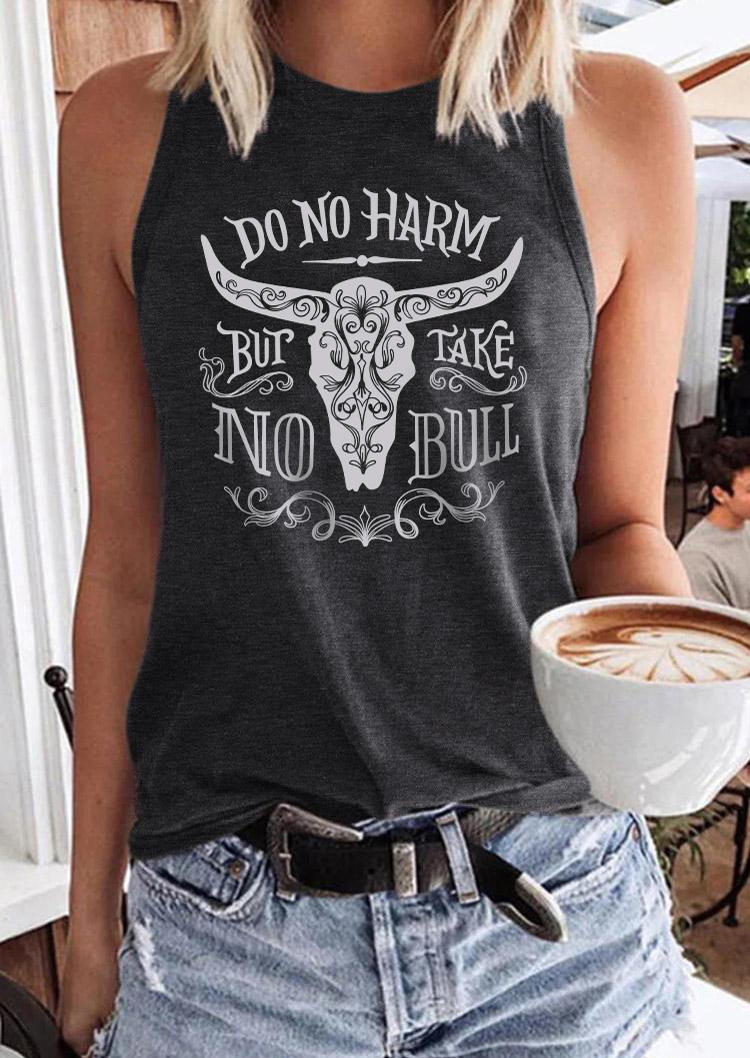 

Tank Tops Do No Harm But Take No Bull Steer Skull Tank Top in Dark Grey. Size