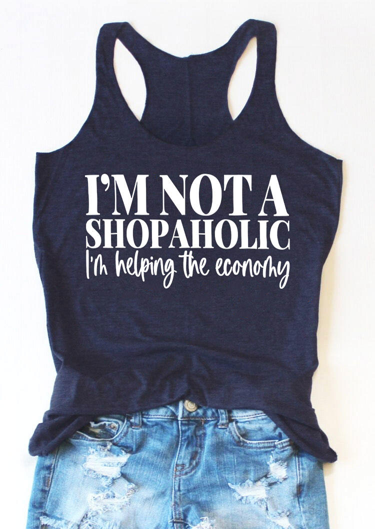 Tank Tops I'm Not A Shopaholic I'm Helping The Economy Racerback Tank Top - Navy Blue in Blue. Size: S