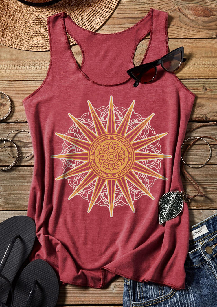 

Tank Tops Lotus Floral O-Neck Racerback Tank Top - Brick Red in Red. Size