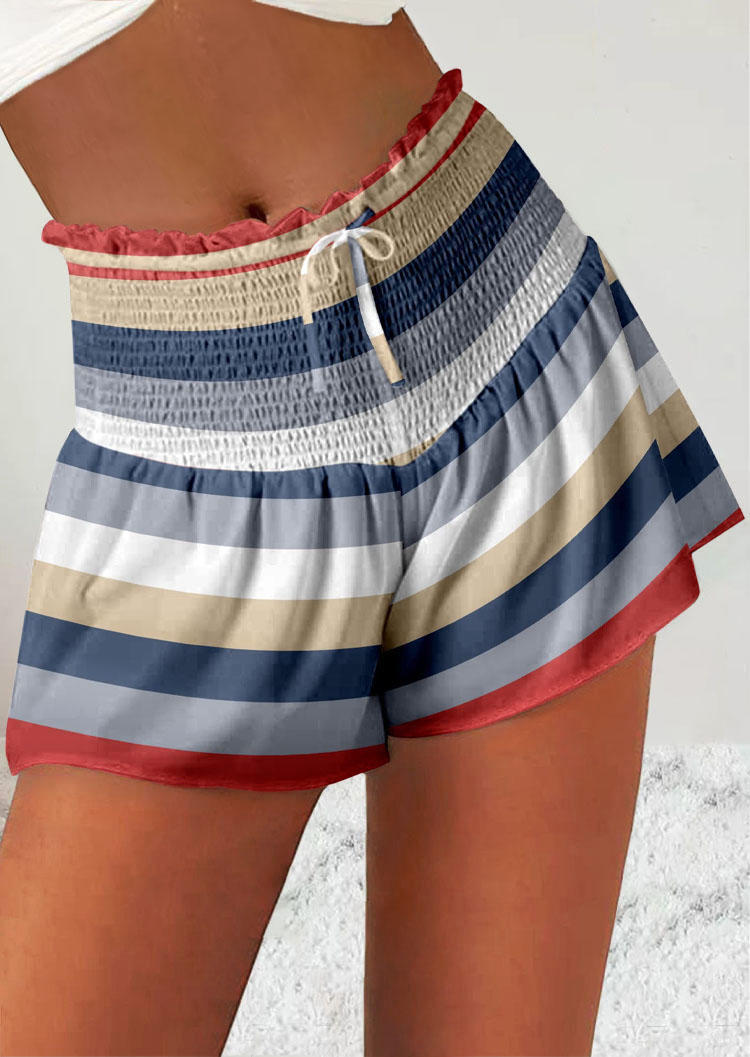 Shorts  Striped Smocked Drawstring Shorts in Multicolor. Size: S