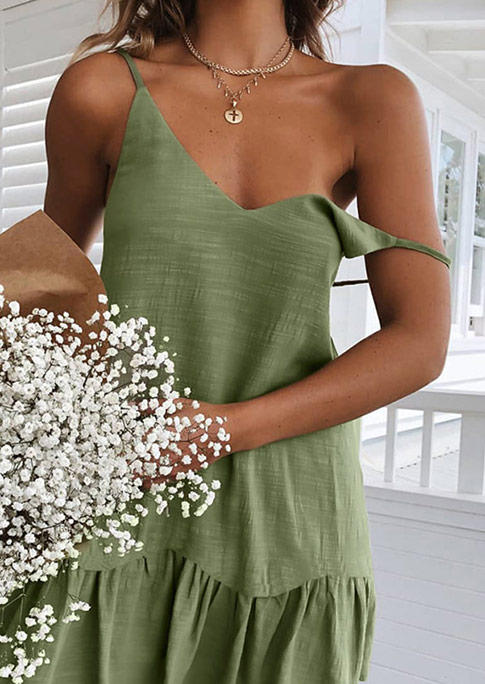 

Mini Dresses Ruffled Spaghetti Strap V-Neck Mini Dress in Green. Size: ,XL