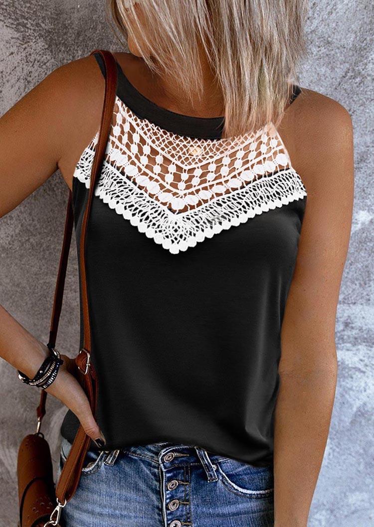 

Tank Tops Lace Splicing Hollow Out Camisole in Black. Size