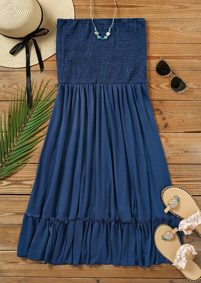 Ruffled Smocked Strapless Bandeau Mini Dress - Blue