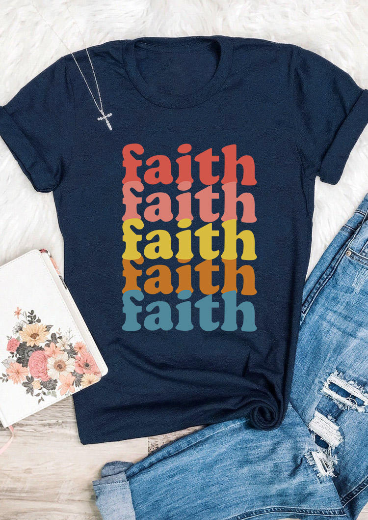 

T-shirts Tees Faith O-Neck Casual T-Shirt Tee - Navy Blue in Blue. Size