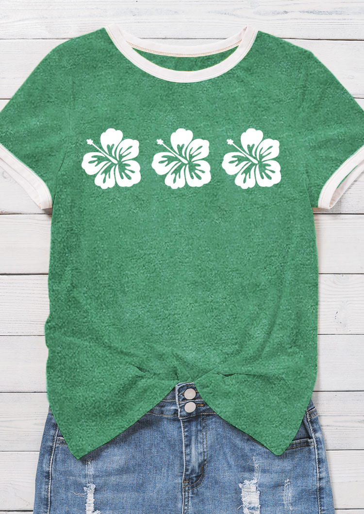 T-shirts Tees Cherry Blossoms Short Sleeve O-Neck T-Shirt Tee in Green. Size: L,M