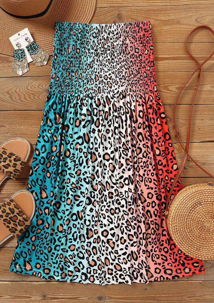 

Mini Dresses Leopard Gradient Smocked Strapless Bandeau Mini Dress in Multicolor. Size