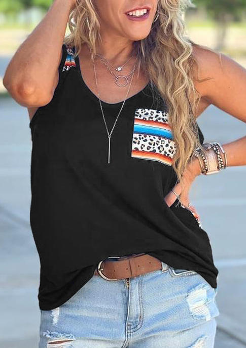 

Tank Tops Leopard Serape Striped Pocket Tank Top in Black. Size: ,M,L,XL