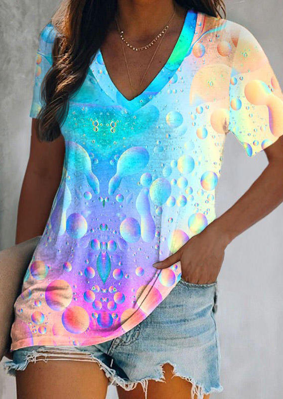 

Blouses Water Drop Gradient V-Neck Blouse in Multicolor. Size