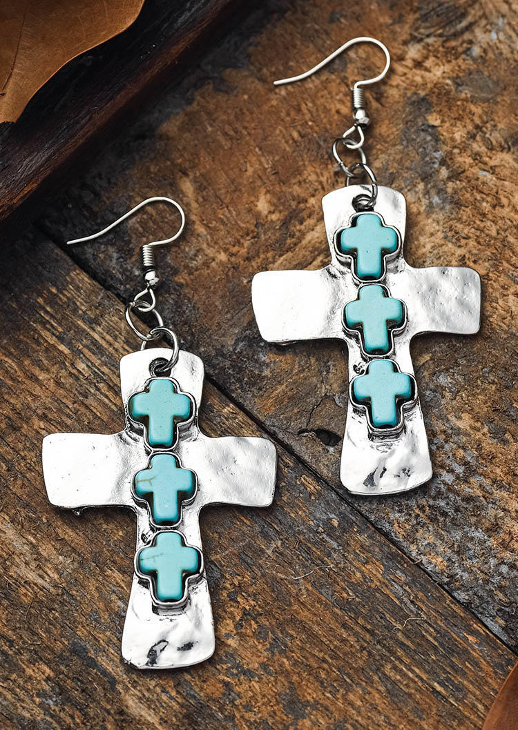 

Earrings Turquoise Cross Vintage Earrings in Gold. Size