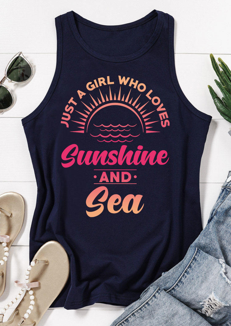 Tank Tops Just A Girl Who Loves Sunshine And Sea O-Neck Tank Top - Navy Blue in Blue. Size: M