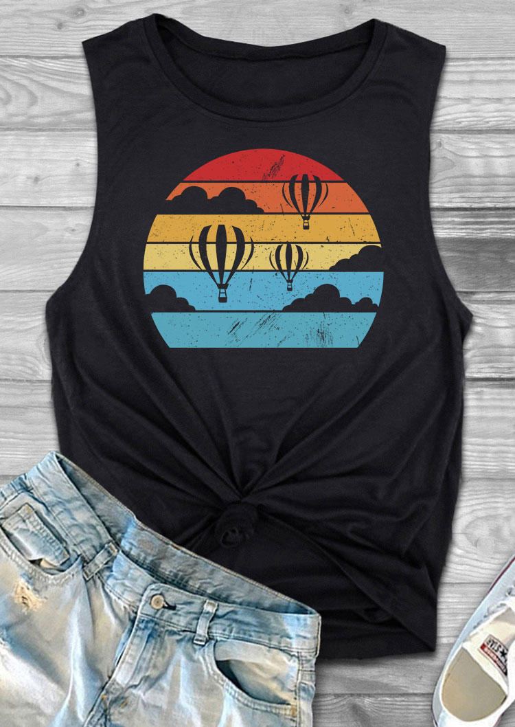 

Tank Tops Hot Air Balloon Sunset Casual Tank Top in Black. Size