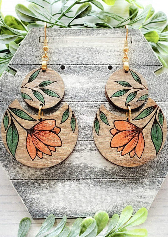 

Earrings Leaf Floral Wooden Hook Earring in Multicolor. Size