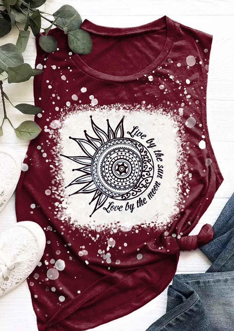 Tank Tops Live By The Sun Love By The Moon Bleached Tank Top - Burgundy in Red. Size: L,M