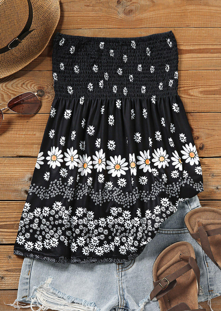 

Tank Tops Daisy Smocked Strapless Bandeau Tank Top in Black. Size