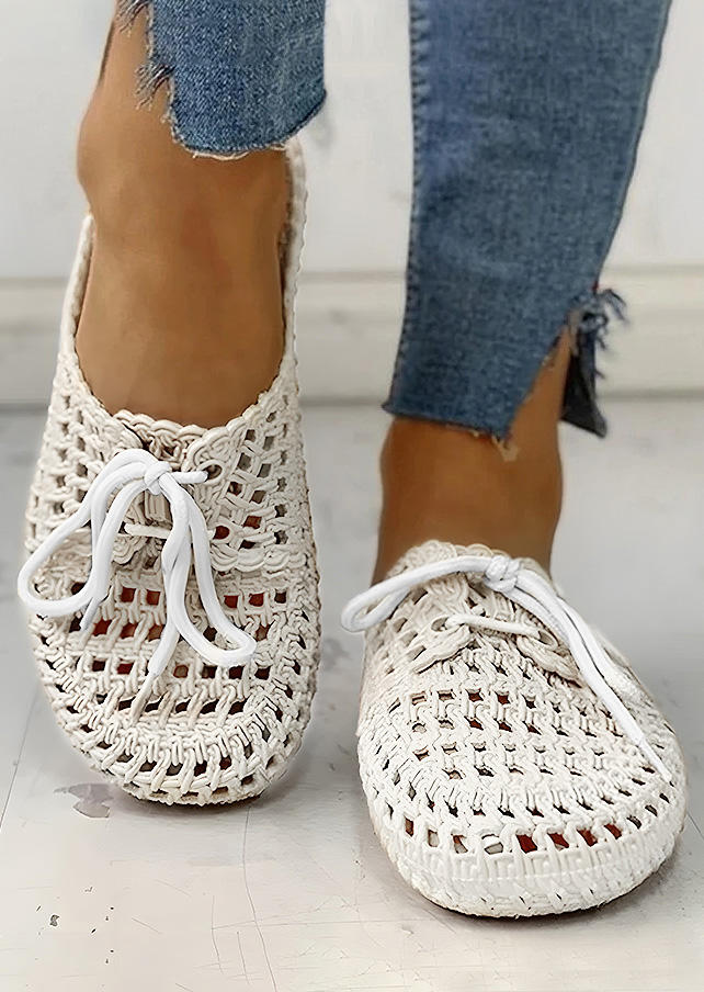 

Slippers Summer Hollow Out Lace Up Flat Slippers in White. Size