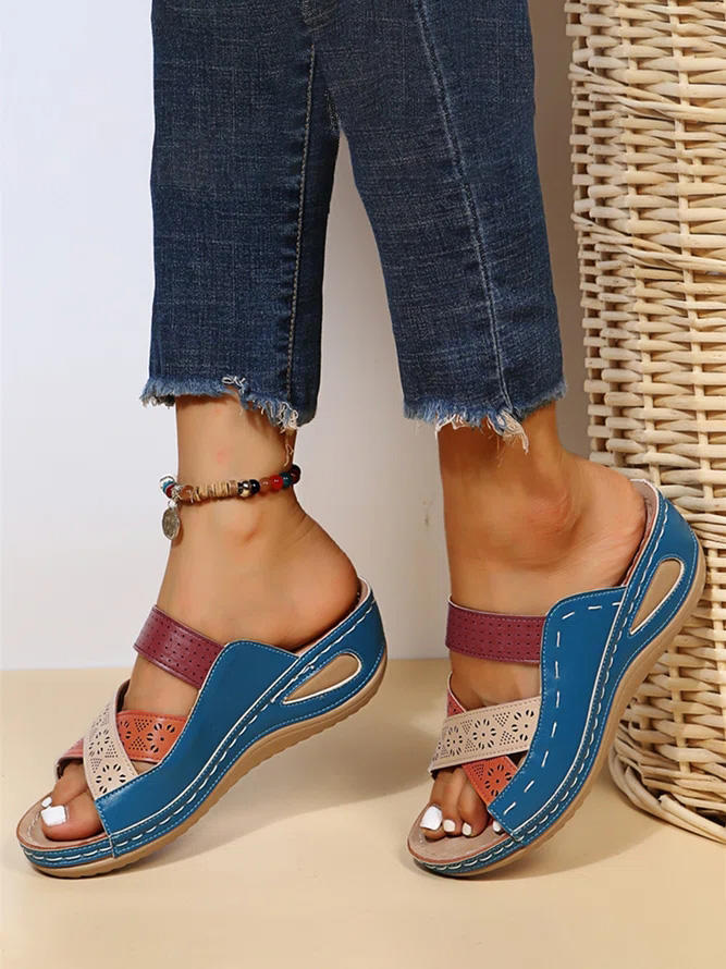 

Slippers Hollow Out Criss-Cross Wedge Slippers in Blue. Size