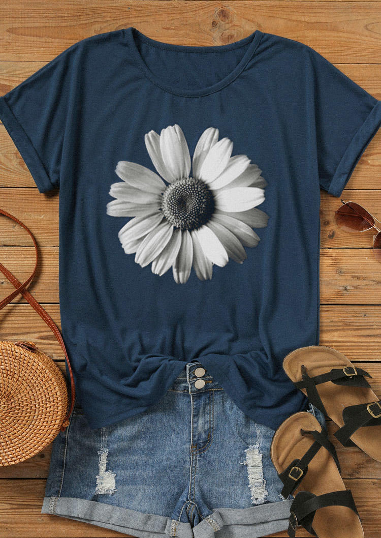 

T-shirts Tees Daisy O-Neck Casual T-Shirt Tee in Navy Blue. Size