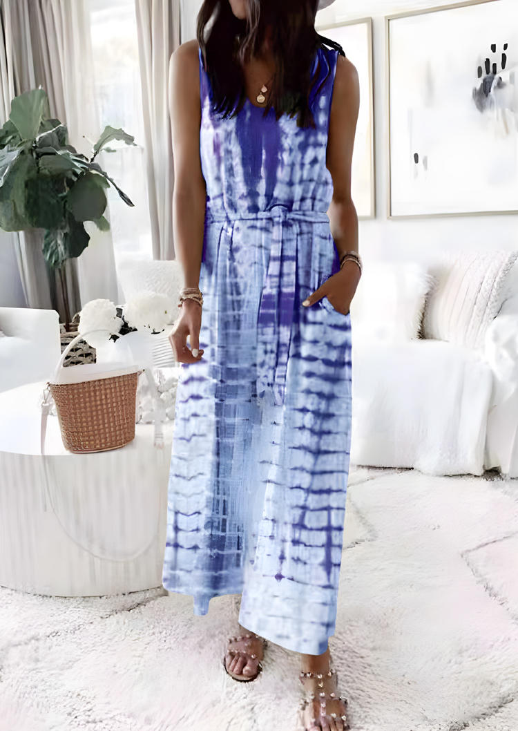 

Maxi Dresses Tie Dye Pocket Sleeveless Maxi Dress in Blue. Size